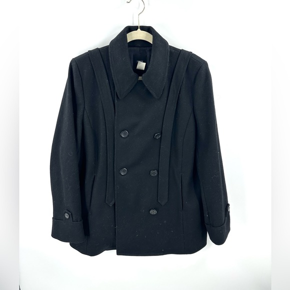 J Crew Pea Coat Womens 14 Wool Blend Double Breasted Preppy Classic Black - Picture 8 of 10